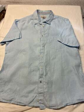Celio Light Blue 100% Linen Short Sleeve Regular Fit Shirt